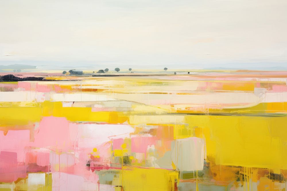 Painting landscape yellow pink. AI generated Image by rawpixel.