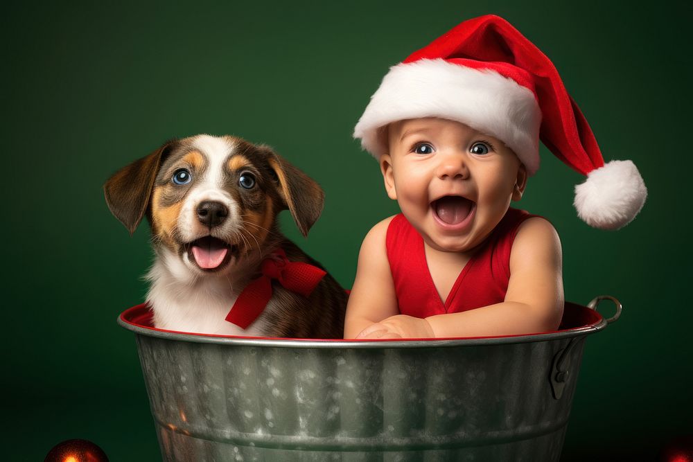 Baby dog christmas portrait. AI generated Image by rawpixel.