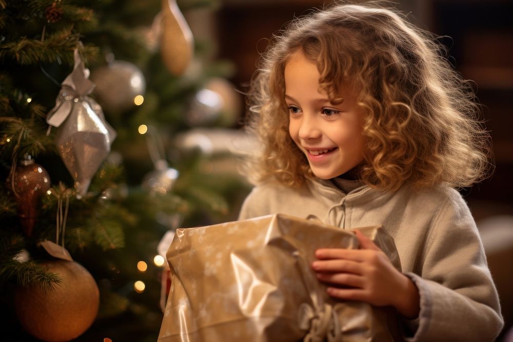 Christmas child tree joy. AI generated Image by rawpixel.