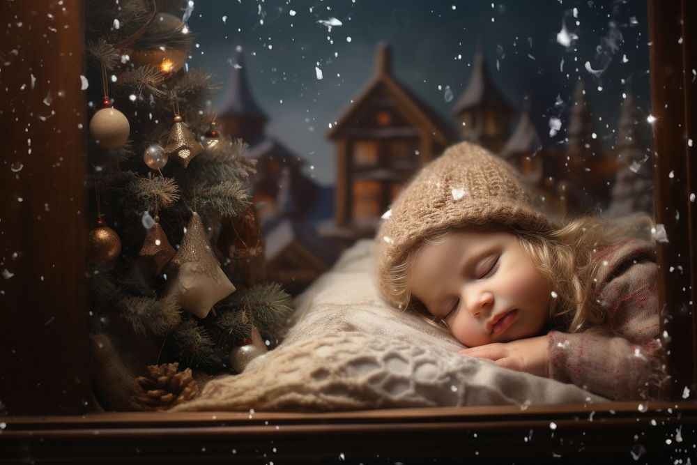 Portrait baby christmas sleeping. AI generated Image by rawpixel.