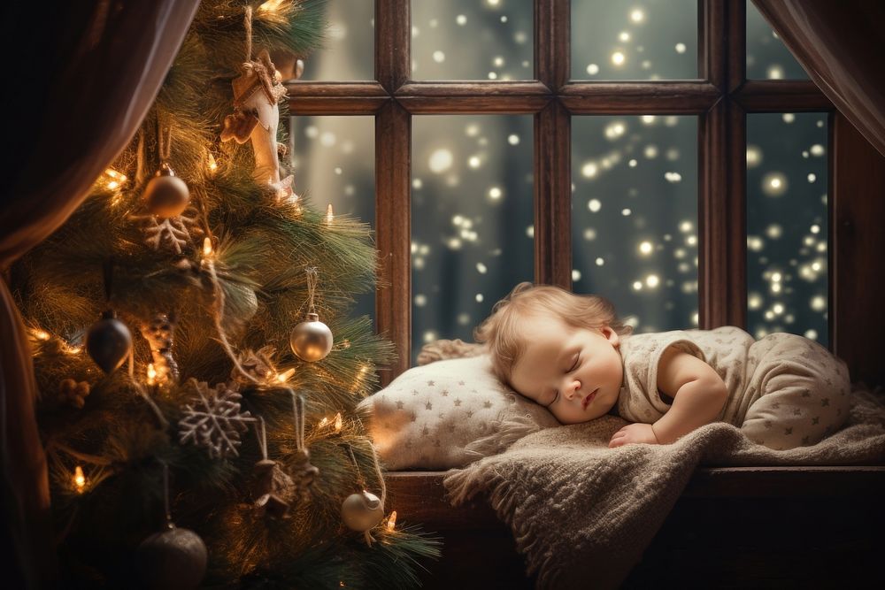 Christmas baby illuminated sleeping. AI generated Image by rawpixel.