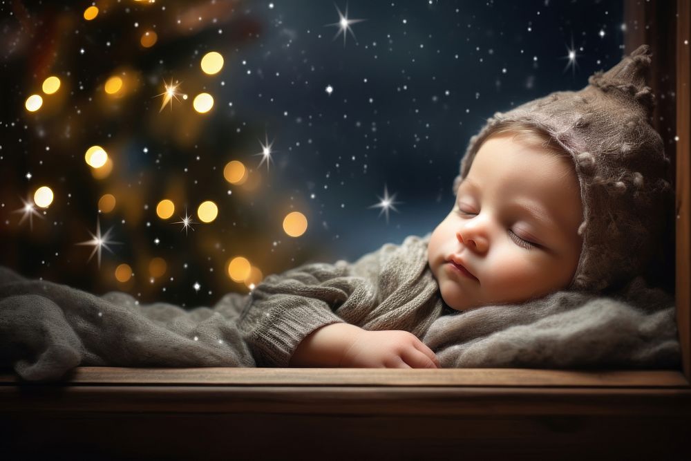 Sleeping night baby illuminated. AI generated Image by rawpixel.