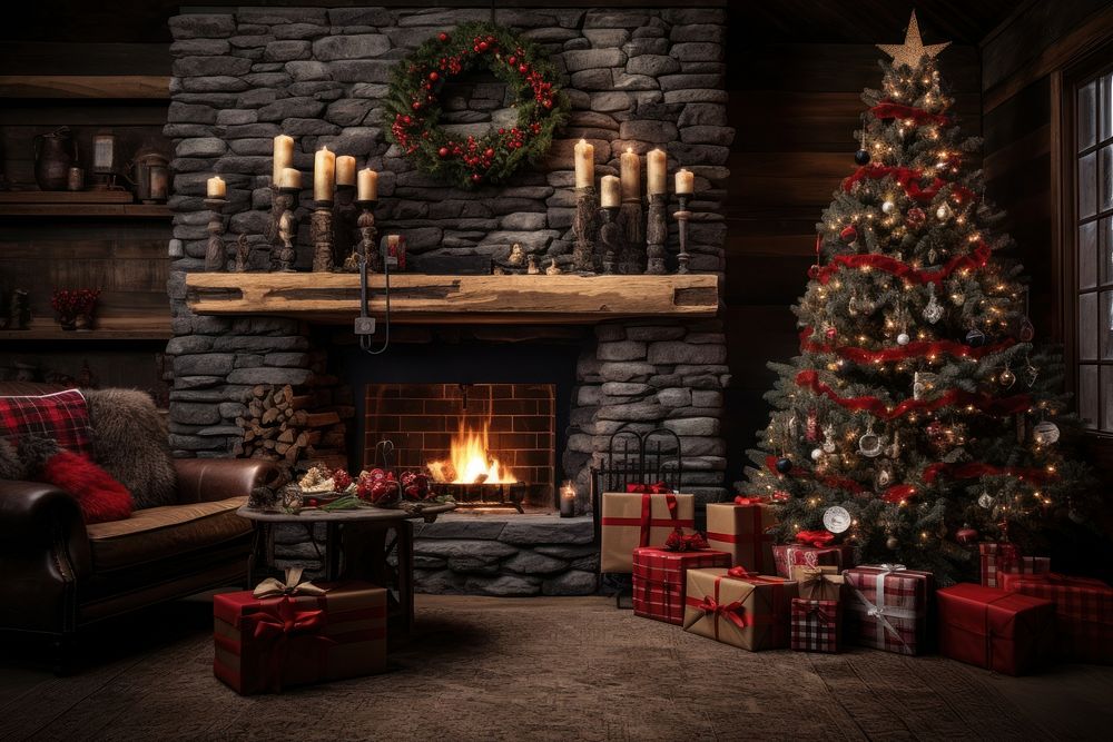 Christmas fireplace tradition holiday. AI generated Image by rawpixel.
