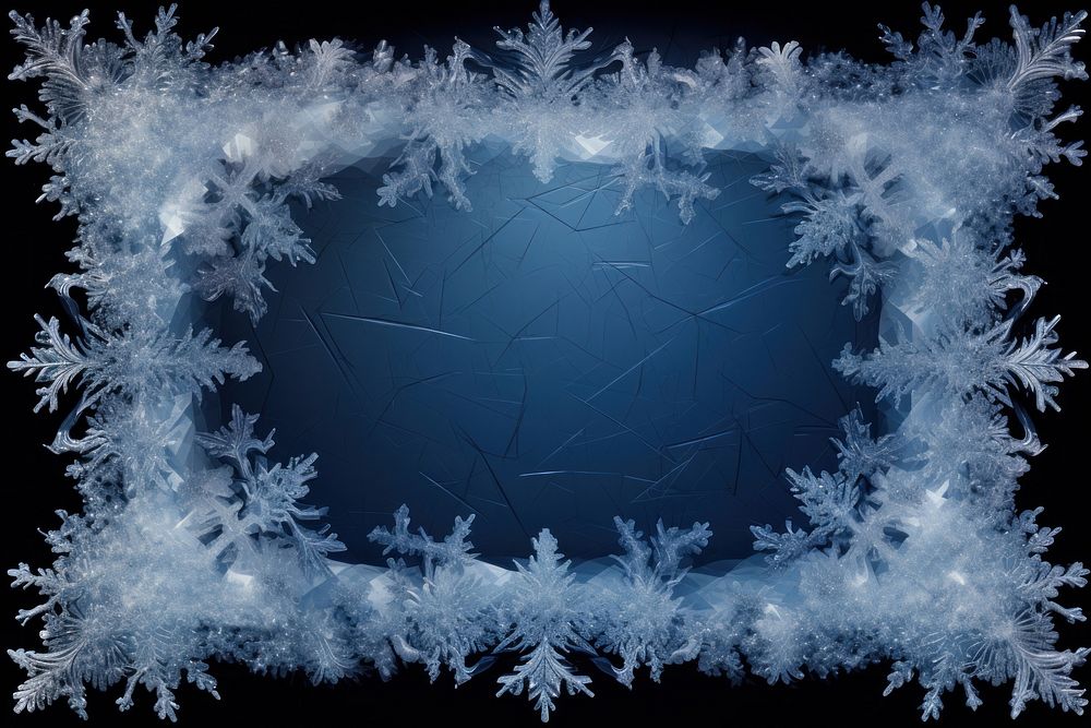 A stunning composition featuring a vivid icy frost crystal border against a deep navy background backgrounds shape snow. AI…