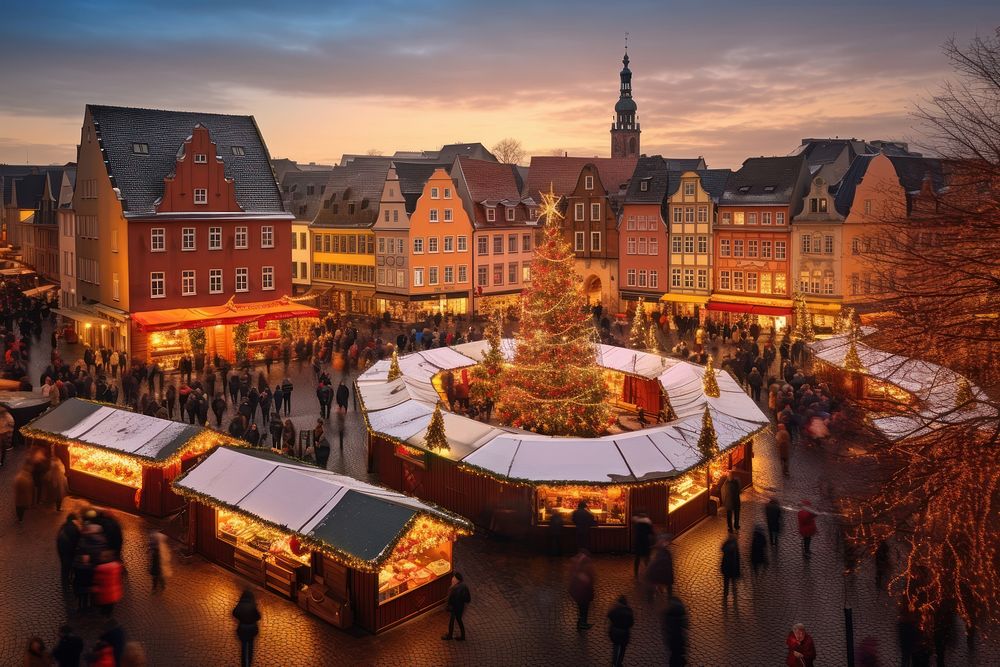 Christmas town evening market. AI generated Image by rawpixel.