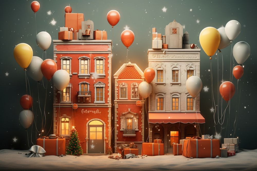 Merry christmas architecture building balloon. AI generated Image by rawpixel.
