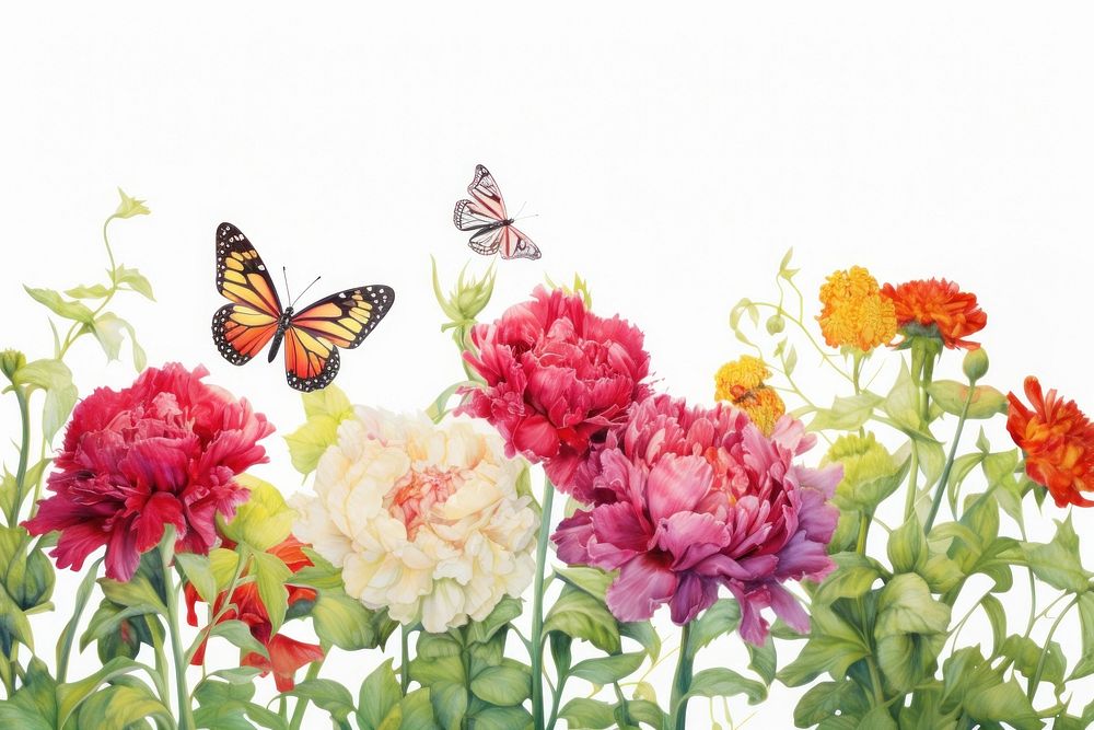 Butterfly carnation outdoors flower. AI generated Image by rawpixel.