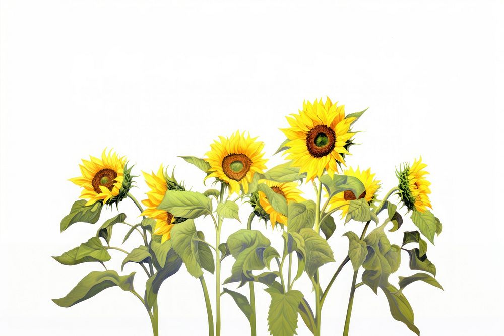 Sunflowers plant white background inflorescence. AI generated Image by rawpixel.