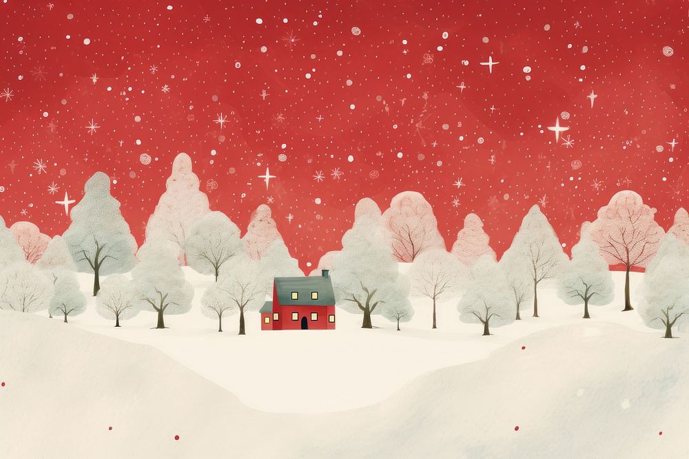 Cute winter holidays illustration snow tree landscape. AI generated Image by rawpixel.