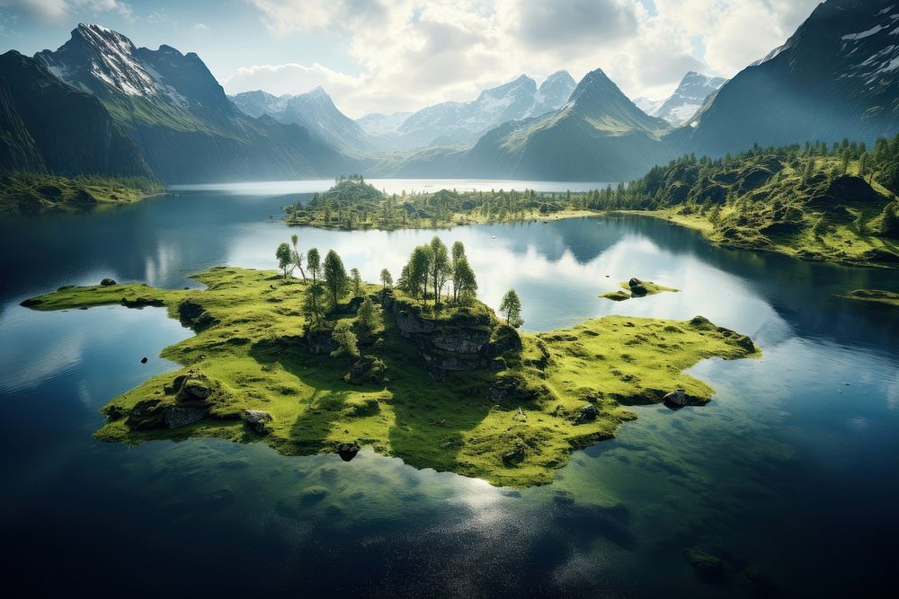 Nature lake landscape panoramic. AI generated Image by rawpixel.