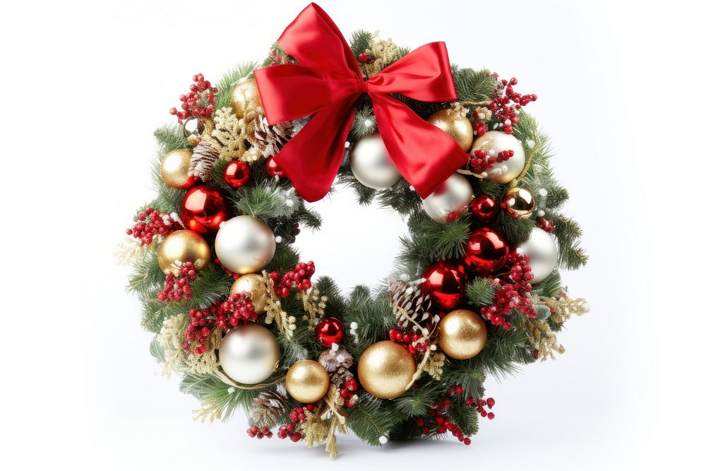 Christmas wreath christmas white background illuminated. AI generated Image by rawpixel.