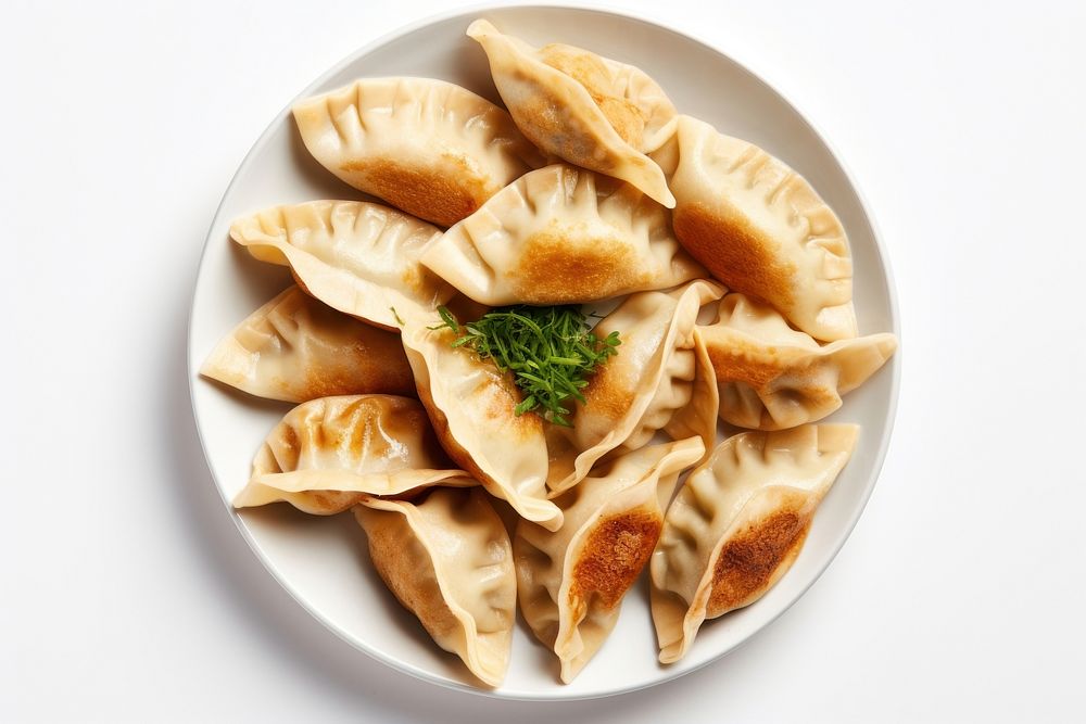 Fried Dumplings dumpling plate food. AI generated Image by rawpixel.