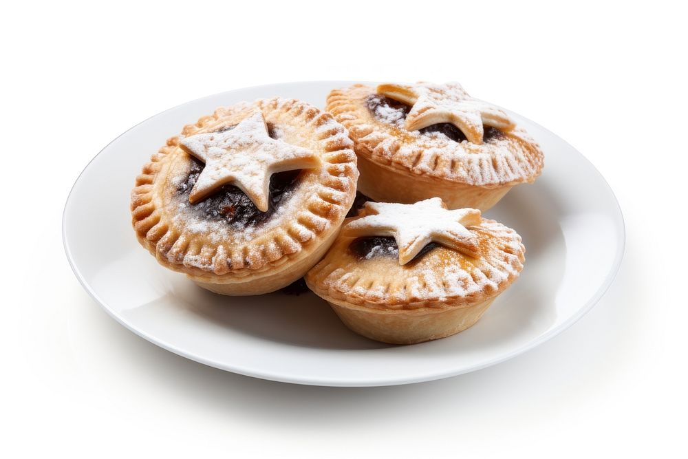 3 mince pies plate dessert pastry. AI generated Image by rawpixel.