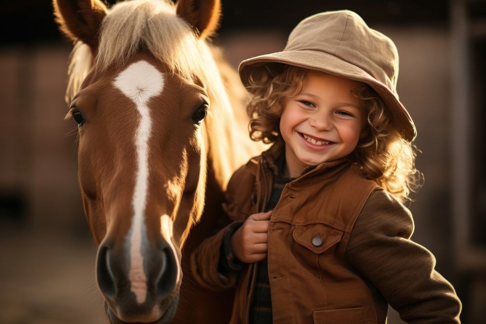 Western smiling kid horse portrait animal. AI generated Image by rawpixel.