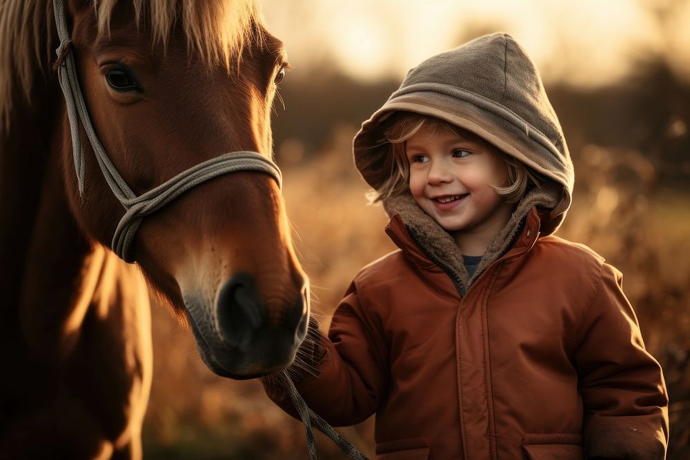 Western smiling kid horse outdoors portrait. AI generated Image by rawpixel.