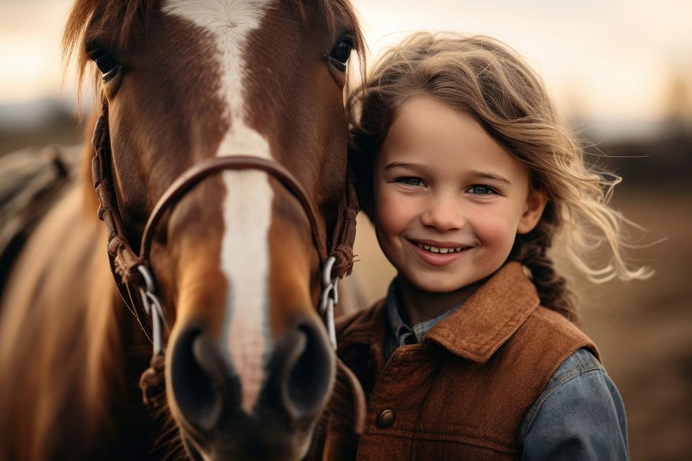 Western smiling kid horse portrait mammal. AI generated Image by rawpixel.