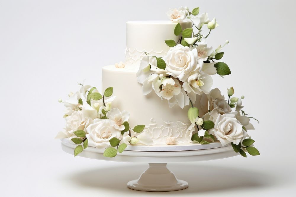 White wedding cake flower dessert fondant. AI generated Image by rawpixel.