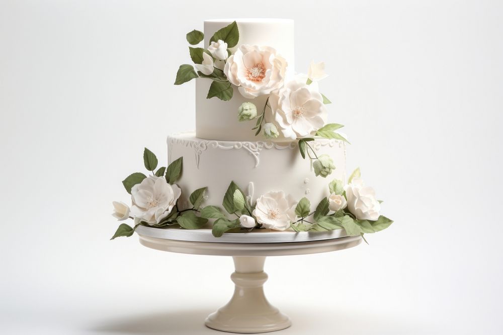 White wedding cake flower dessert fondant. AI generated Image by rawpixel.