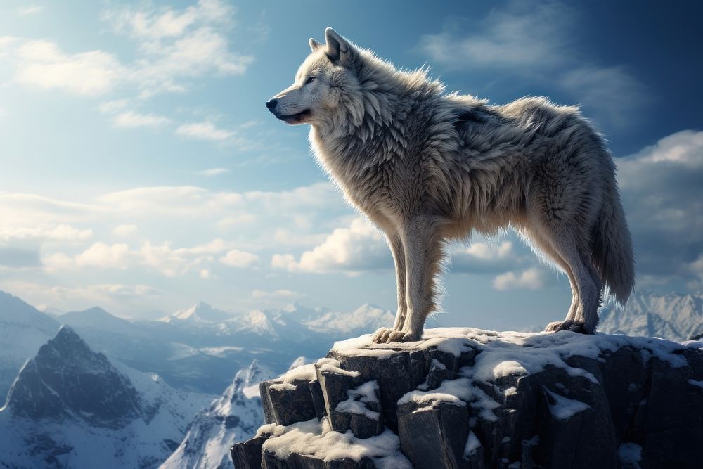 Wolf mountain mammal animal. AI generated Image by rawpixel.