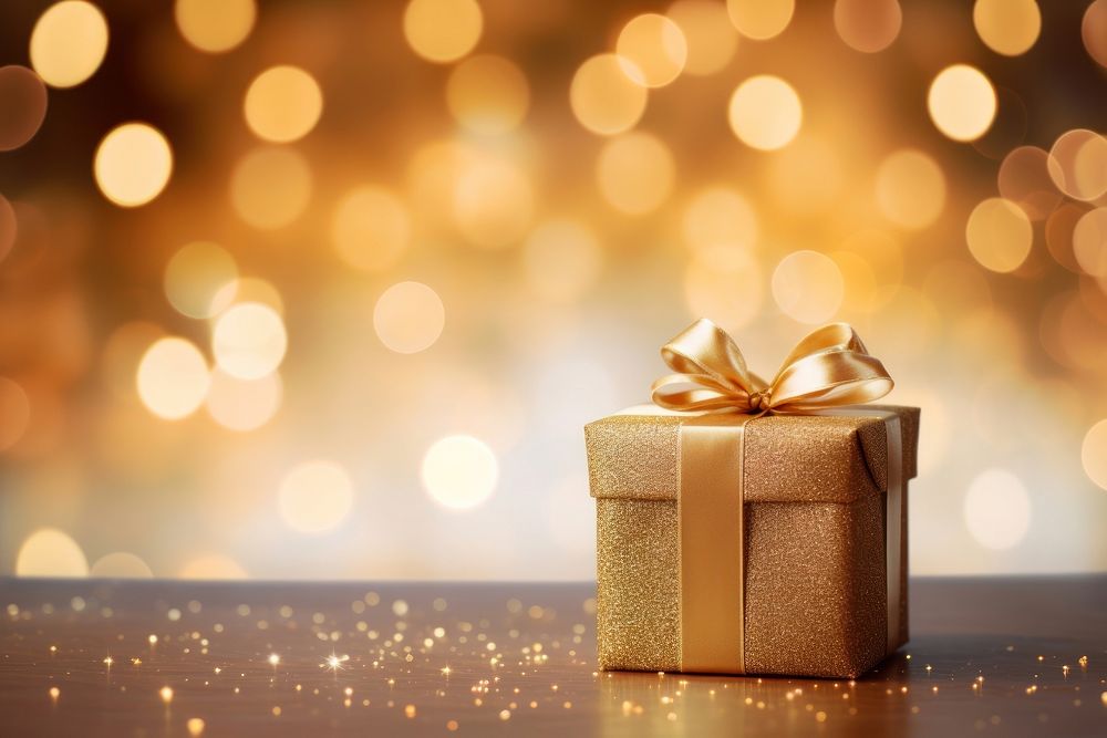 Christmas gift gold illuminated. AI generated Image by rawpixel.