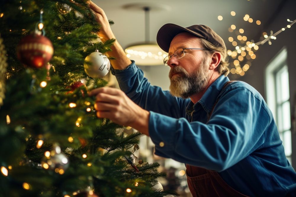 Middle age man christmas adult tree. AI generated Image by rawpixel.