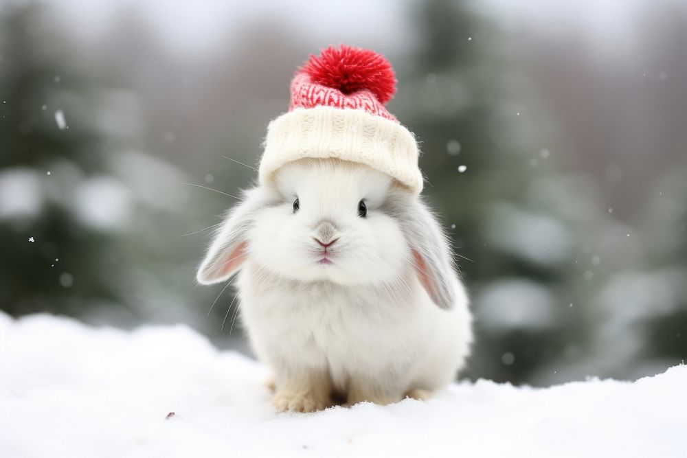 Cute white rabbit christmas outdoors animal. AI generated Image by rawpixel.