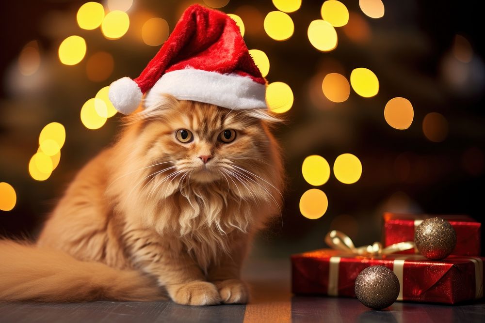 Cat sitting down christmas mammal animal. AI generated Image by rawpixel.