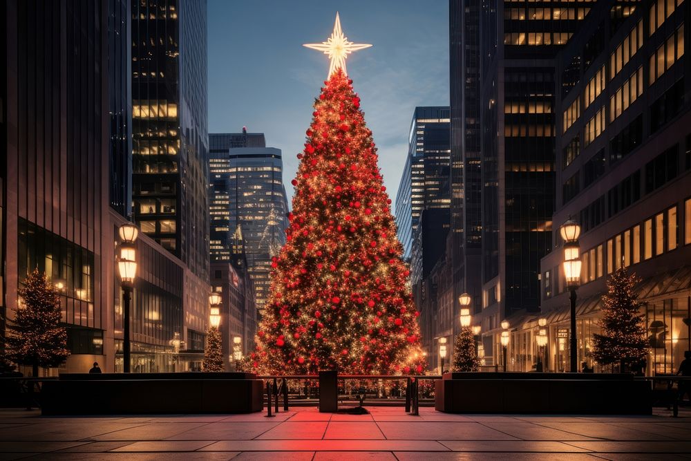 Christmas city building tree. AI generated Image by rawpixel.