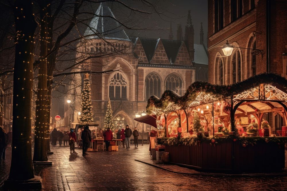 Christmas market city architecture night. AI generated Image by rawpixel.