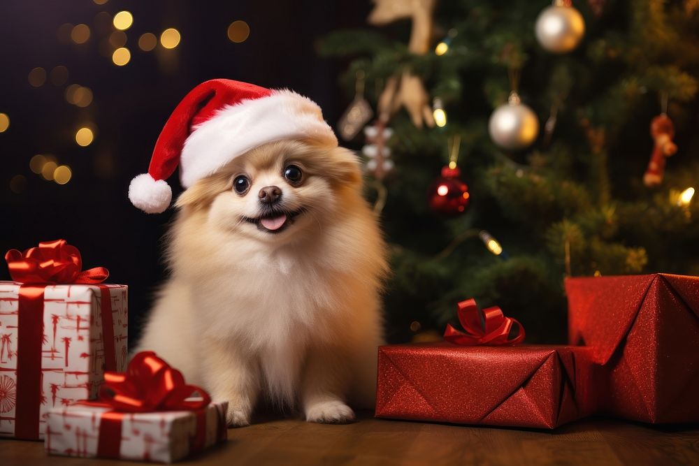 Dog sitting down christmas mammal animal. AI generated Image by rawpixel.