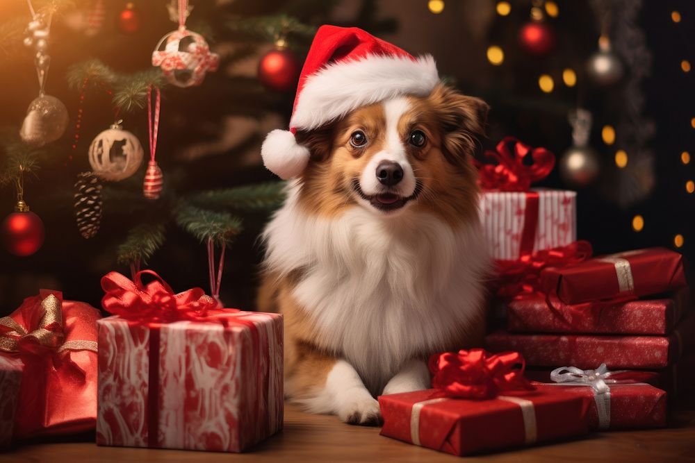Dog sitting down christmas mammal animal. AI generated Image by rawpixel.