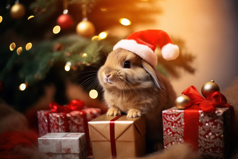 Rabbit wearing santa hat christmas mammal animal. AI generated Image by rawpixel.