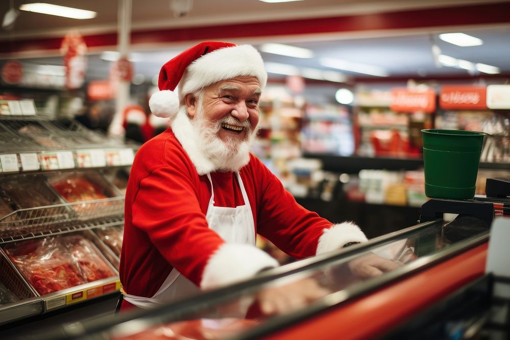 Santa shopkeeper supermarket christmas adult. AI generated Image by rawpixel.