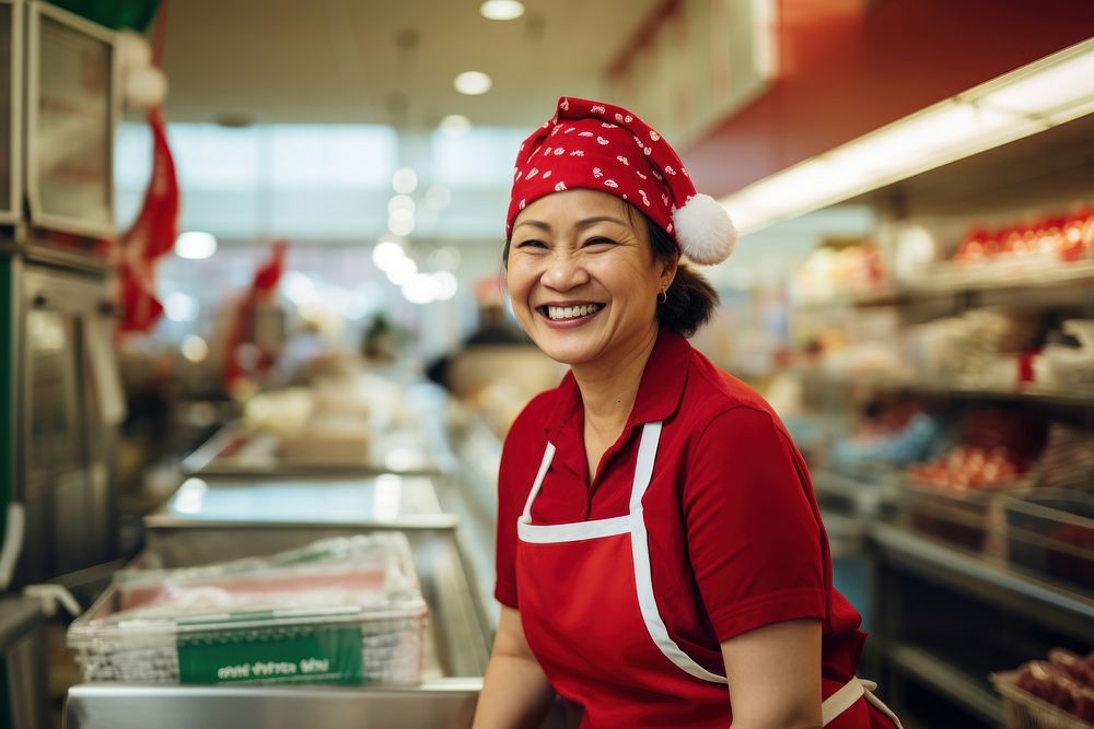 Shopkeeper supermarket smiling adult. AI generated Image by rawpixel.