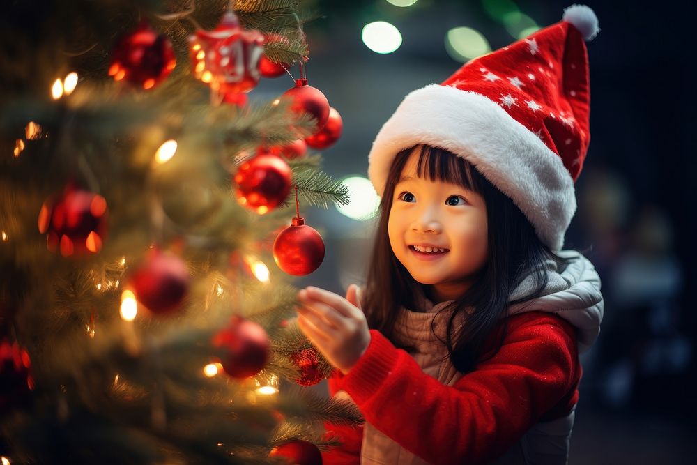 Asian children christmas photo tree. AI generated Image by rawpixel.
