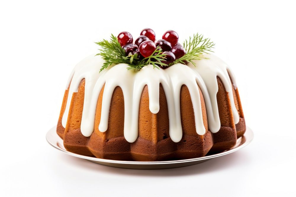 Bundt christmas cake dessert icing fruit. AI generated Image by rawpixel.