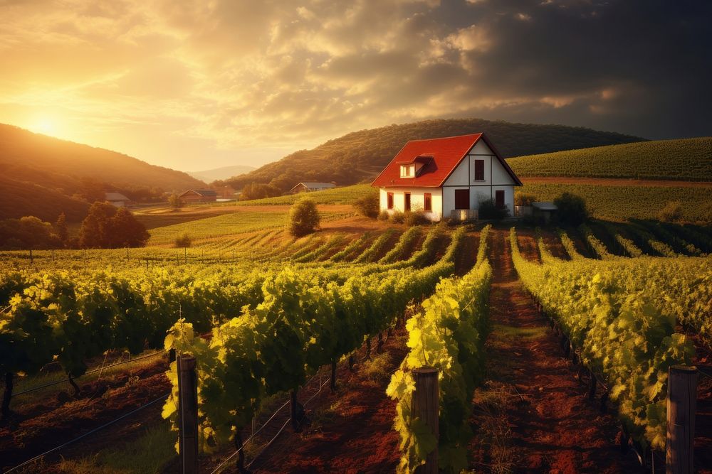 Field grape farm landscape hill outdoors vineyard nature. AI generated Image by rawpixel.