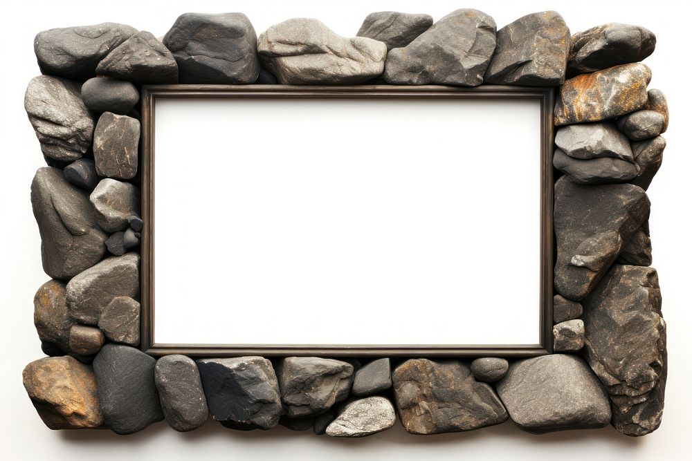 Rock frame photo white background. AI generated Image by rawpixel.
