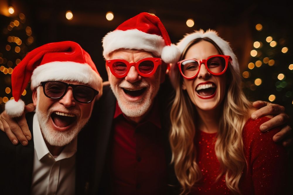Fun office Christmas party christmas laughing glasses. AI generated Image by rawpixel.
