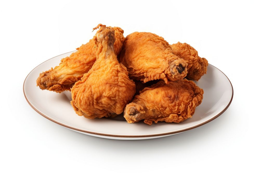 Full fried chickens plate food white background. AI generated Image by rawpixel.