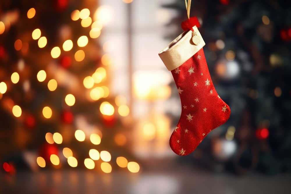 Hanging christmas stocking gift red illuminated. AI generated Image by rawpixel.
