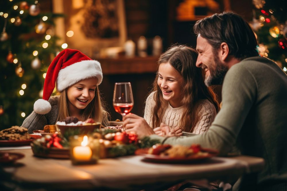Happy family have dinner christmas party adult. AI generated Image by rawpixel.
