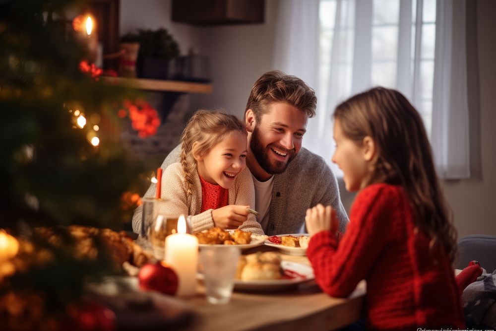 Happy family have dinner christmas adult child. AI generated Image by rawpixel.