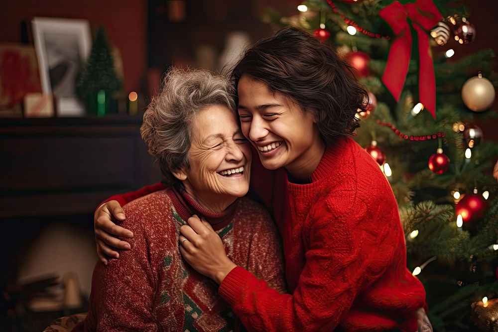 Greeting hug sweater christmas laughing. | Free Photo - rawpixel