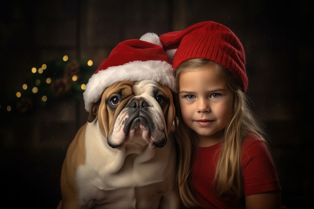 Dog christmas portrait bulldog. AI generated Image by rawpixel.