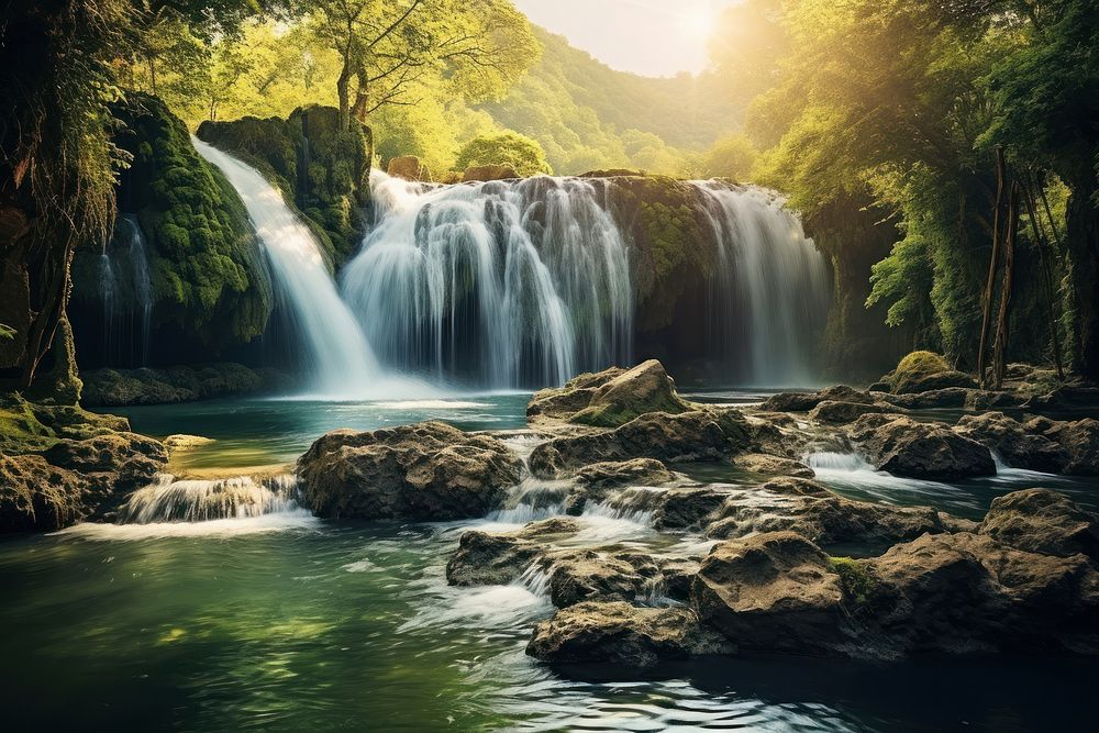 Natural waterfall landscape outdoors nature forest. 