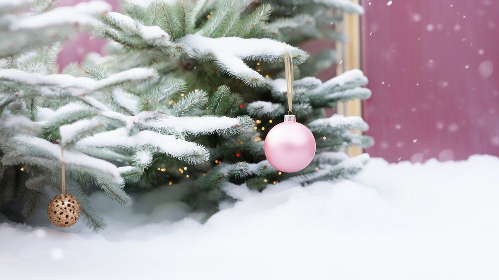 Pink christmas fir branches plant white tree. AI generated Image by rawpixel.
