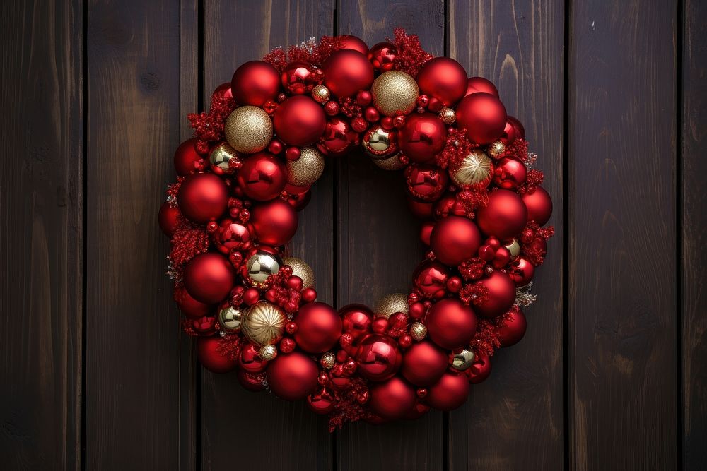 Red Bauble Wreath christmas wreath wood. AI generated Image by rawpixel.