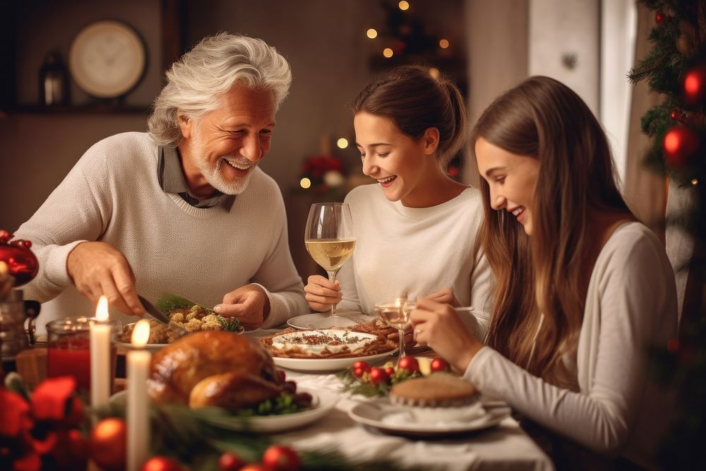Sharing Christmas Dinner family candle dinner adult. AI generated Image by rawpixel.