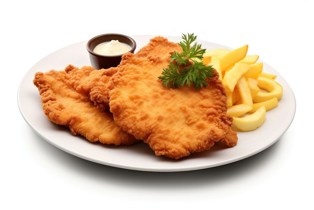 Plate food schnitzel meal. AI generated Image by rawpixel.